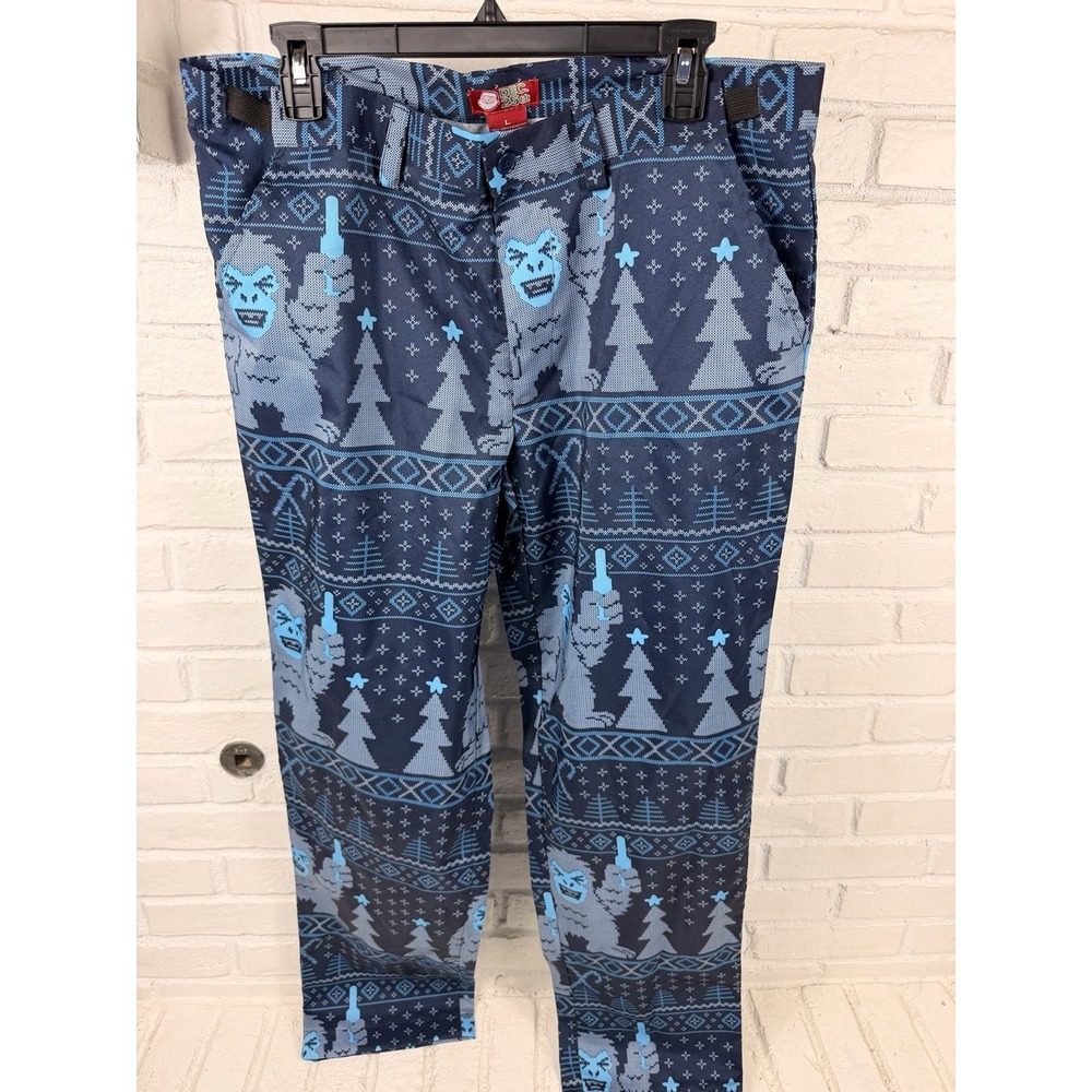 DEC 25th Mens L Yeti Ugly Christmas Pants Blue Holiday Fair Isle Party
